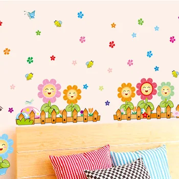 DIY Sončnično rastline metulj Otrok Nursey sobo, Nalepke, Vrtec Dekoracijo Nalepke Spalnica decals ozadje