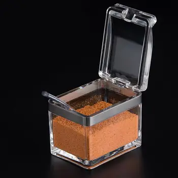 4 Mreža Spice Jar Začimbe Box Prozorni Akrilni Za Shranjevanje Posode S Plastično Žlico Kuhinja Začimb, Sol, Kumina Cruet Steklenico