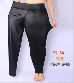 Plus Velikost XL-7XL Ženske, Visoko Elastična Tanke Umetno Usnje Dokolenke Velike Imitacija Usnja Skinny Hlače Svetlečim Črnim Dokolenke ko1