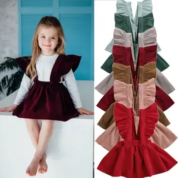 Otroci Dekleta Letenje Rokav Trak Obleko Velvet Tutu Obleko Luštna 2019 moda za dekleta, obleko nazaj križ ruffles design