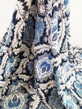 100 cm*140 cm Modra Damask Vzorec Viskoza Tkanine, Mehko Rajon Obleko Materiala
