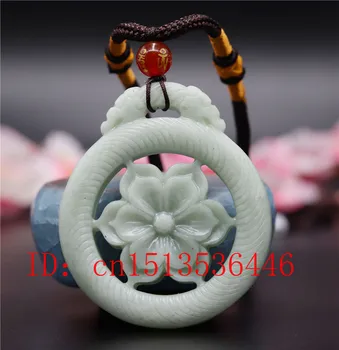 Kitajski Lantian Jade Zelena dvostranski votlih rože Obesek Ogrlica Čar Nakit Modni Srečo, Amulet Darilo za Ženske Moški
