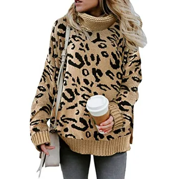 2020 Jeseni in Pozimi Nove Ženske Priložnostne Split Pulover Leopard Dve River Pulover Ženske, zimska oblačila pulover