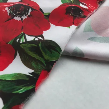 Novo pomlad in poletje visoko-kakovostni razred poliester tiskanje tkanine rdeče velik cvetlični vzorec, bombaža, ki se lahko meri obleko tkanine