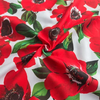 Novo pomlad in poletje visoko-kakovostni razred poliester tiskanje tkanine rdeče velik cvetlični vzorec, bombaža, ki se lahko meri obleko tkanine