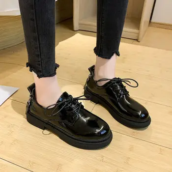 2020 novo korejska različica Britanske slog divje retro debelo dno plus žamet priložnostne majhen usnjeni čevlji ženske