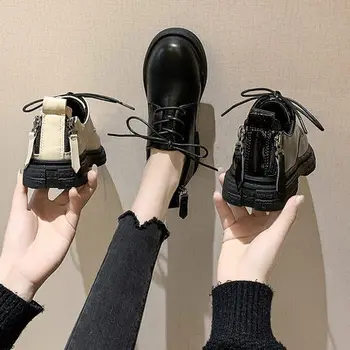 2020 novo korejska različica Britanske slog divje retro debelo dno plus žamet priložnostne majhen usnjeni čevlji ženske