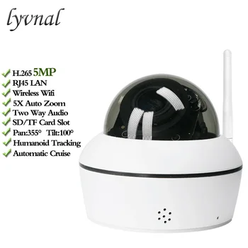 LYVNAL 5MP Varnosti IP Kamera, Wifi PTZ Kupola Full Metal 5X Auto Zoom Humanoid Sledenje 1080P CCTV dvosmerni Audio, SD TF Card Slot