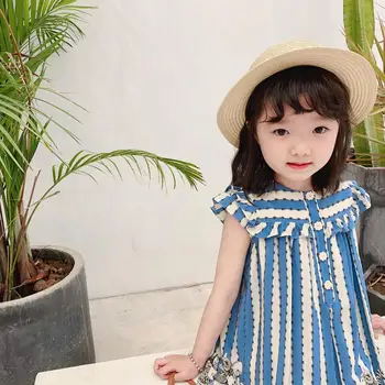 Na zalogi dojencek dekliška oblačila, otroška oblačila živali vzorec modro belo črtasto poletje otroci obleko