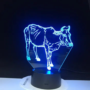 Vroče Novih 7 Barv Spreminjanje 3D Bulbing Svetlobe, Vode Buffalo Krava iluzijo LED Lučka za Ustvarjalno Živali Slika Igrača Božično Darilo 3054