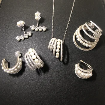 S925 sterling srebro ustvarjalne naravnih pravi biser zapestnico, ogrlico, uhane uho posnetek svetlobno razkošje ženske blagovne znamke nakit