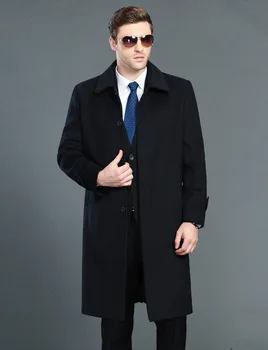 Nov Prihod Modni Visoke Kakovosti Zimski Suknji Oblačila, Moški, Debelejši Priložnostne X-dolgo Pokrit Gumb Mens Volna, Dlaka Plus Velikost M-4XL