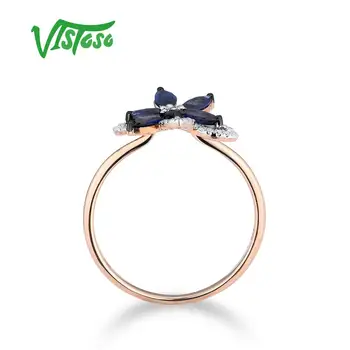 VISTOSO Čisto 14K 585 Rose Gold Ring Za Ženske Obroč sije Diamantno modra, temno Modra Luksuzni Poroko Posla Elegantno Fine Nakit