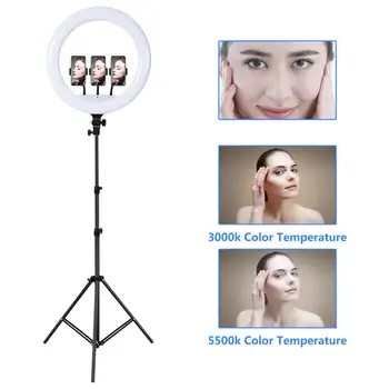 18 inch Selfie Obroč Svetlobe s Stojalom LED Obroč luči za Video sestavljajo Vlog Obroč Lučka Vključno 3 Nosilec za Telefon, USB & Vtič