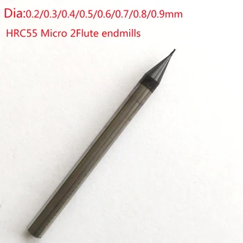 3pcs/veliko D0.4xD4x50L 0,4 mm 2 flavta HRC55 Mikro Karbida Flat End Mill CNC Rezkanje Usmerjevalnik Bitov
