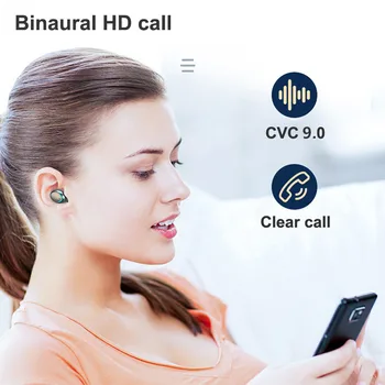 TWS Brezžične Slušalke Bluetooth Slušalke 5.0 9D Bas Stereo nepremočljiva Čepkov Prostoročno, Slušalke Z Mikrofonom Polnjenje Primeru