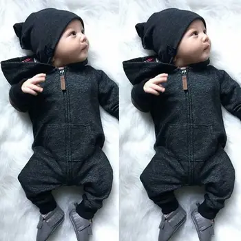 0-24M Baby Boy Oblačila za Malčke Toplo Dolgimi Rokavi, Zadrgo Romper Novorojenčka Otroci Jumpsuit Kapuco Jopica Punca Obleke