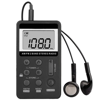 AM FM Prenosni Žepni Radio, Mini Digitalno Iskanje Stereo z Baterijo za ponovno Polnjenje in Slušalke za Hoja/Tek/Telovadnica/Taborjenje (Bla
