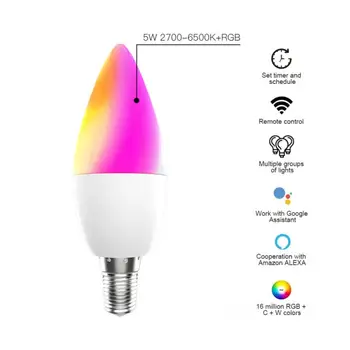 Tuya WiFi Smart Žarnica E14 RGB+W+C) možnost zatemnitve Svetlobe LED Sveče Žarnice Daljinski upravljalnik Delo Z Alexa Echo googlova Domača stran Pomočnik