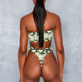 Peachtan Seksi kača tiskanja bikini 2020 mujer kopalke Bandeau ženske Zelena mikro bikini Visoko izreži niz kopalke Kopalcev Nova