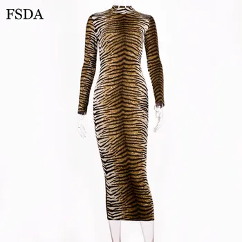 FSDA Leopard Bodycon Ženske obleke z Dolgimi Rokavi Stranka, Nočni Klub, Seksi Jeseni, Pozimi Tiger Midi Obleke
