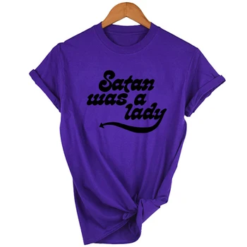 Moda za Ženske Majica z Satan je Bila Gospa Tiskanja Črno T-Shirt Ženski Tumblr Grunge Stil Satanic Tee Sassy Vrhovi Gothic Oblačil