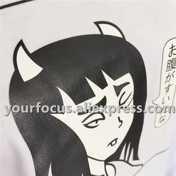 Poletje harajuku kawaii punk Japonski stripi dolgo točke ženski natisne majica bombaž osnovna bela kratek sleeve zgornji deli oblacil ženske