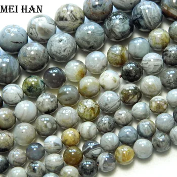 MeiHan Brezplačna dostava na debelo naravno 8 mm,10 mm nemoteno krog sive bamboo leaf agatee svoboden kroglice kamen za nakit, izdelava