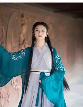Kitajski Tradicionalni Hanfu Ženske Luksuznih Ženskih Cosplay Fancy Oblačenja Noša Modro Jakno Hanfu Sivo Obleko Za Ženske Velikosti