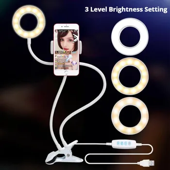 LED Selfie Obroč Svetlobe Z Držalom za Telefon Za Youtube Ličila Video v živo USB Plug 3000-5000K Zatemniti LED Studio Fotoaparat Obroč Lučka