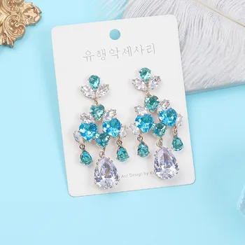 MWSONYA Moda korejski Modro Nebo, Ljubezen Srce Kristali, Uhani za Ženske Kaplja Vode Kristalno Tassel Obesek Svetel Nakit Darilo