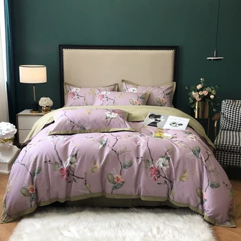 Zeleno cvet Posteljo nastavite 2020 Egiptovski bombaž perilo stanja cvetlični saten posteljnina določa rjuhe kritje dekleta bedspread kraljica kralj velikost