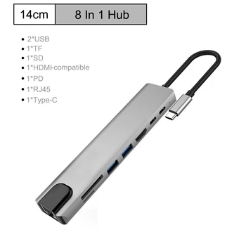 8-V-1 Tip C Zvezdišče USB, C, USB 3.0 Vrata USB 2.0 Vmesnik SD/TF Card Reader USB-C Moč Dostave za MacBook Pro 3.1 Splitter