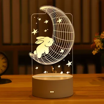 3D Akril Svetloba namizne Svetilke LED Nočna Lučka Zajec Moon Light Nosi Srce Otroci Darilo, Valentinovo, velika Noč za Dekoracijo Doma