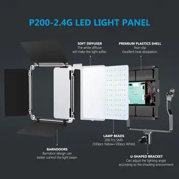 Neewer bliskavico LED Video Luč za Vgradnjo 2-Pack 2.4 G foto studio video lučka s Stojalom Bi-color 200 SMD za tik tok youtube