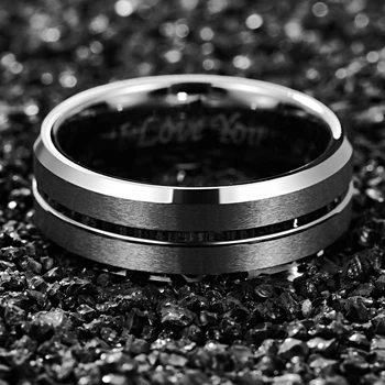 Ljubimec je Poročni prstan Volfram Obroči Moške Srebrne Barve Bague Homme Posla Par plošč