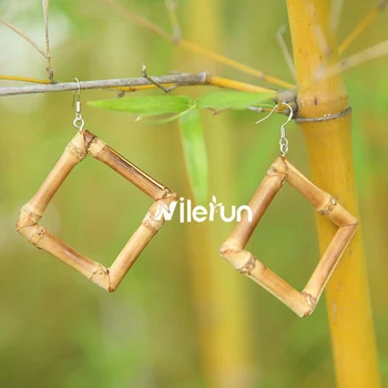 Modna kvadratne oblike ročno bambusa, lesa, ratana uhani