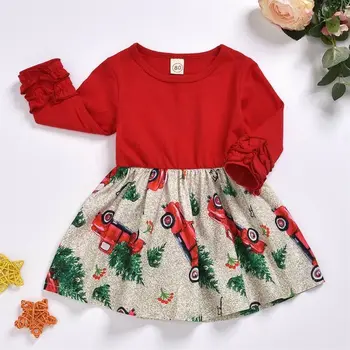 6M-5Y Božič Baby Toddler Fant Dekleta, Obleko Novo Leto Rdeči Stranka Tutu Obleke Za Deklice Dolg Rokav Dekleta Božič Kostumi