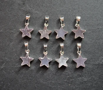 Mini Zvezda oblike kristalov druzy obesek z Electroplated srebrno rob - uhan ogrlico, obesek