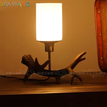 Imitacija rogovja namizno svetilko mansarda Ameriški Retro industrijske likovne ustvarjalnosti lesa namizne svetilke, modernih dekor desk svetlobna telesa