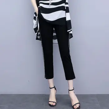 Ženske dvodelne Obleke Poletje Novo Zahodni Slog Elegantno Tassel Zebra Print Priložnostne Bluzo in Modo Črne Skinny Hlače Plus Velikost