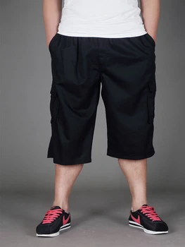 Poletje plus velikost tovora hlače priložnostne 3XL-8XL boki 142CM men ' s plus velikost odrezana hlače elastični pas zadrgo žep hip-hop hlače