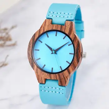 2PCS NASTAVITE Minimalističen Lesa Gledajo Moški Ženske Quartz Imitacija Lesenih Watch Modra Številčnica Ure Usnje Pasu Nekaj Zapestne Ure Reloj