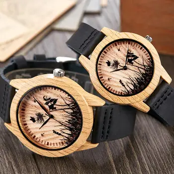 2PCS NASTAVITE Minimalističen Lesa Gledajo Moški Ženske Quartz Imitacija Lesenih Watch Modra Številčnica Ure Usnje Pasu Nekaj Zapestne Ure Reloj