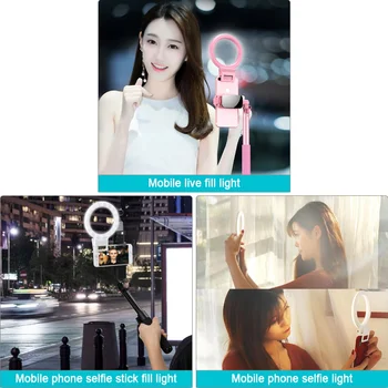 Prenosna LED Selfie Obroč Svetloba, možnost zatemnitve Fotografija Live Stream Krepitev Lučka Selfie Fill Light za IOS in Android Phones