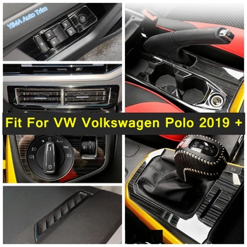 Črna Brušena Zraka AC Prezračevalni Odprtini / Prenos / Voda Držalo Plošča Pokrov Trim Fit Za VW Volkswagen Polo 2019 2020 2021