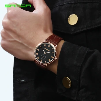 SANDA Luksuzne blagovne Znamke Moških Watch Ultra Tanko Usnje Ura Moška Zlata Poslovnih ročno uro Nepremočljiva Moške Ure relogio masculino