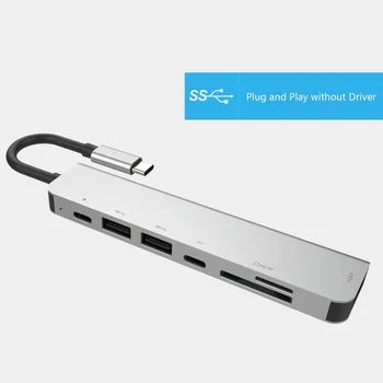 7 v 1 USB-C Hub Dock Aluminij Zlitine HD Dvojni USB 3.0 Port Adapter Večfunkcijsko PD USB C Reža za SD & TF Card Reader Tip C Hub