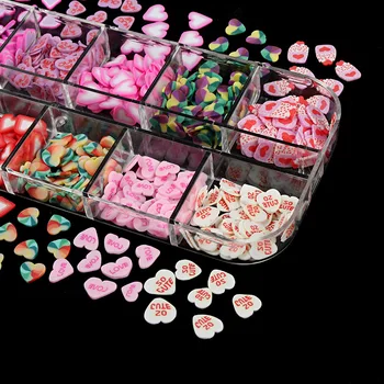 12 Omrežja/Set Mešani Mehko Keramični Nail Art z Ljubeznijo Srca Valentinovo Dizajn Nail Art Lepljivo Polimer Dekorativni Dodatki