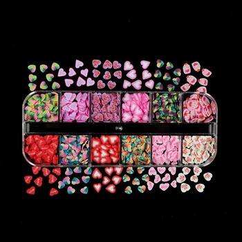 12 Omrežja/Set Mešani Mehko Keramični Nail Art z Ljubeznijo Srca Valentinovo Dizajn Nail Art Lepljivo Polimer Dekorativni Dodatki